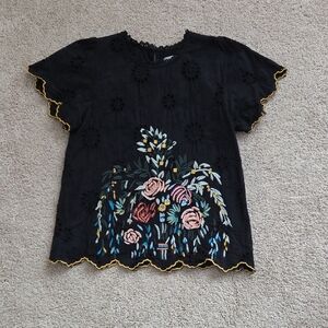 Joy Joy Black Top with Colorful Floral Design